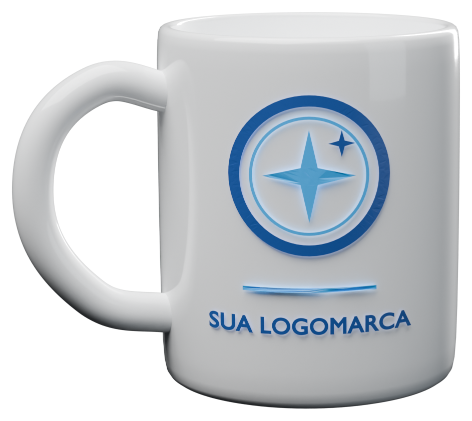 Caneca branca com a logomarca do cliente